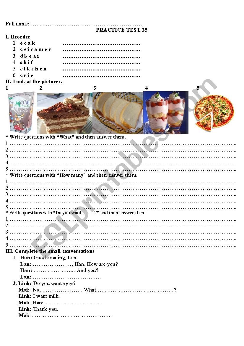 TEST  worksheet