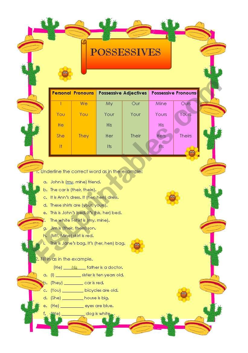 Possessives worksheet