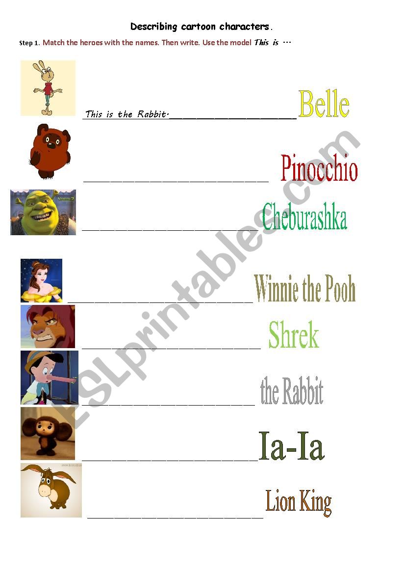 Describing cartoon characters worksheet