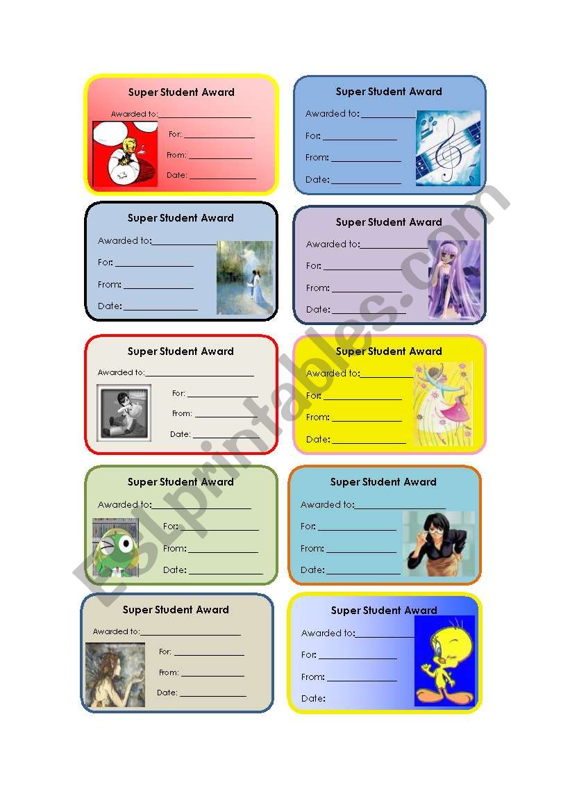 Super student award worksheet