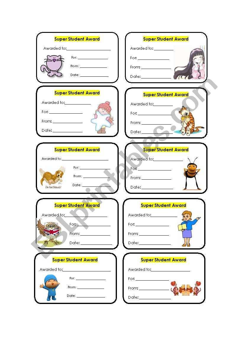 Super student award worksheet