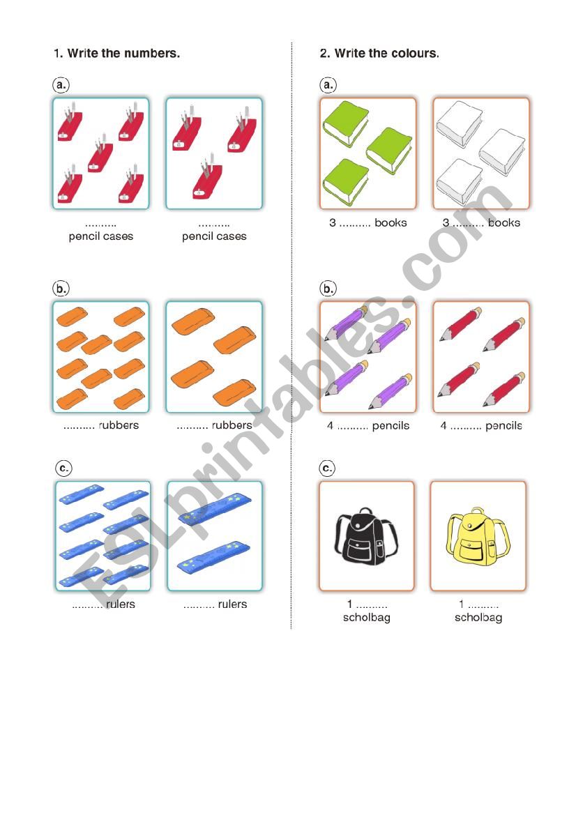 School objects worksheet