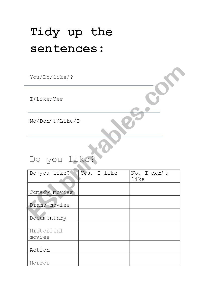 Do you like? worksheet