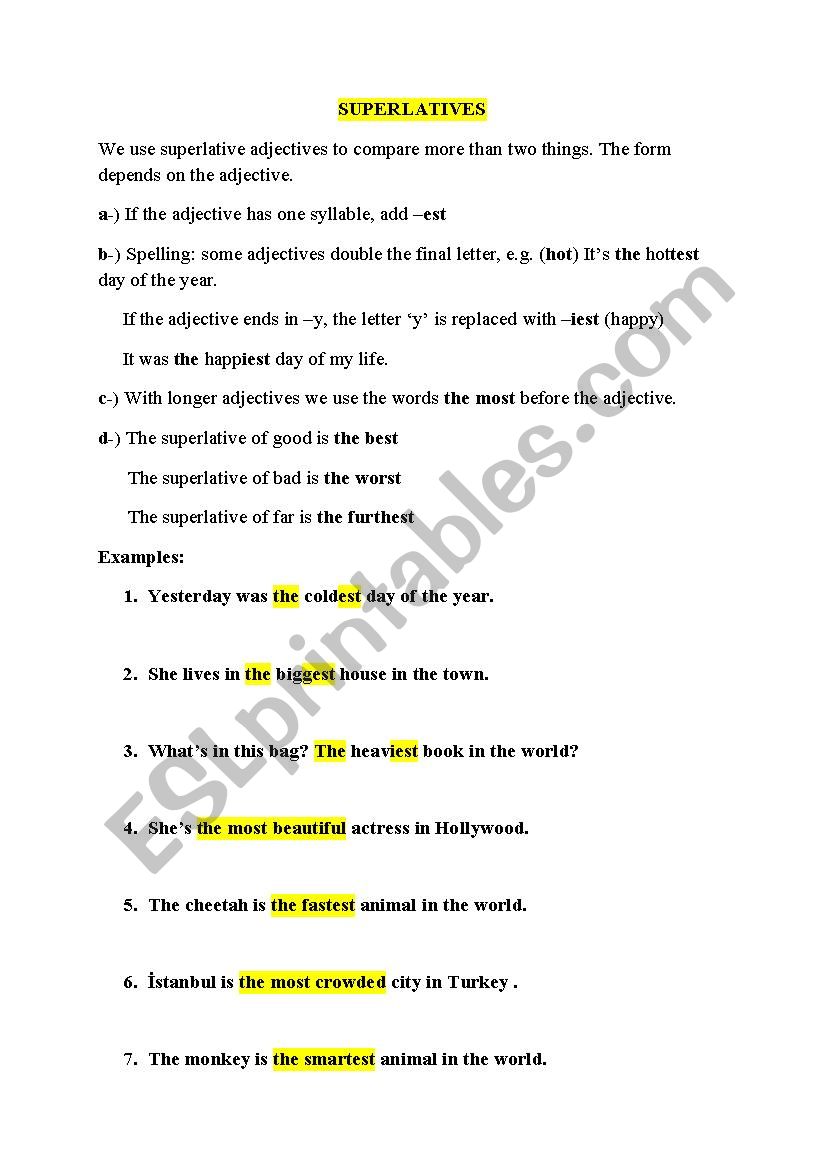 superlatives worksheet