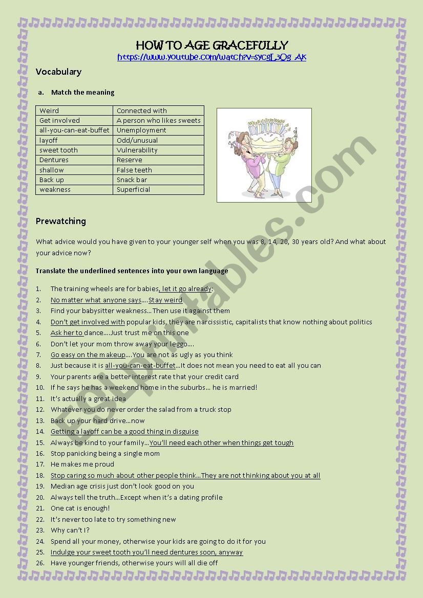 How to age gracefully worksheet