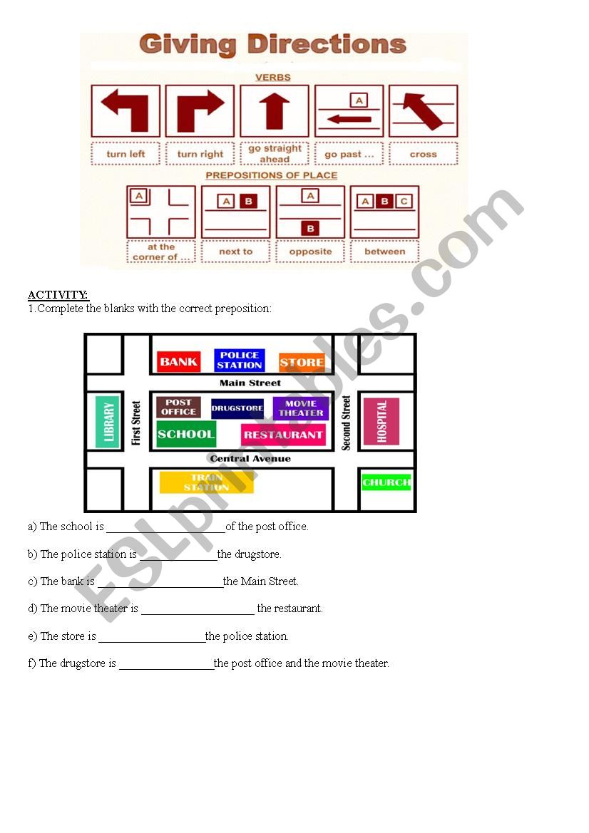 Directions and prepositions worksheet