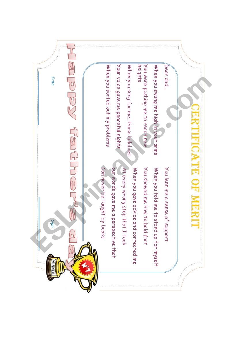 Fathers day worksheet