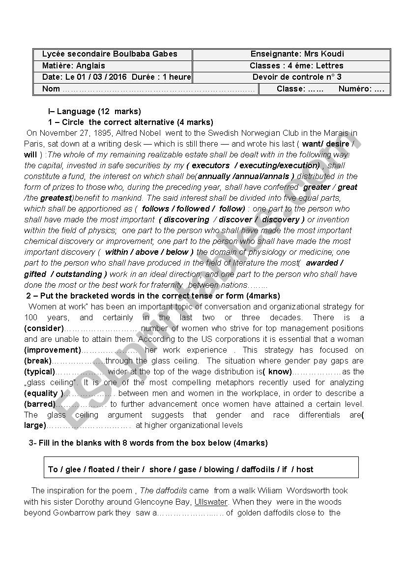  3rd MID  TERM TEST ;4th FORM 