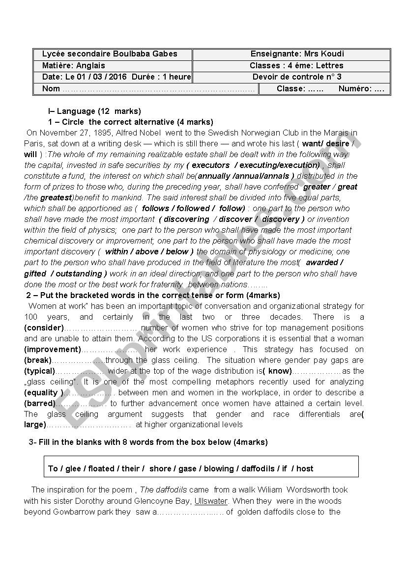  3rd MID  TERM TEST ;4th FORM 