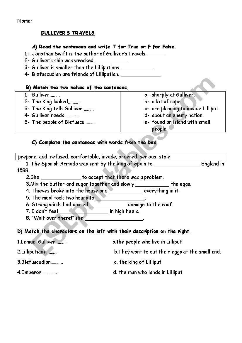 gulliver´s travels ESL worksheet by gyesim