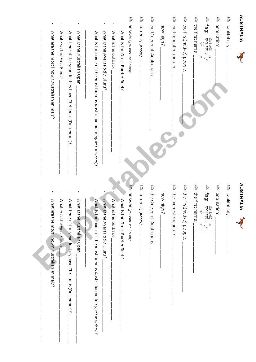 Australia webquest worksheet