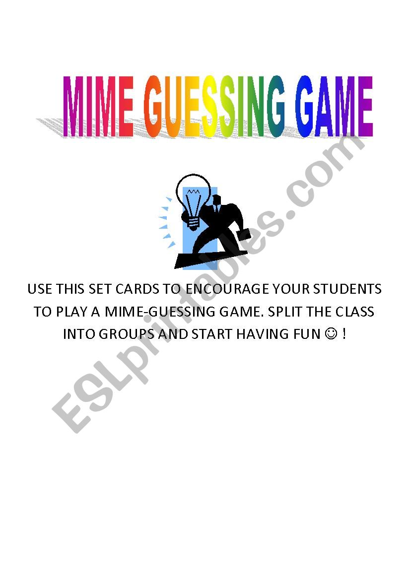 Mime Guessing cards worksheet