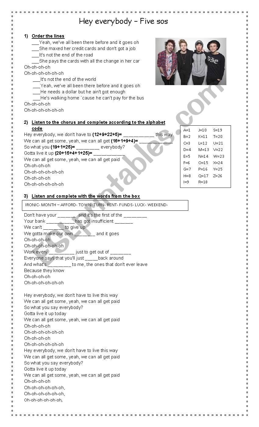 Hey everybody! Five sos worksheet