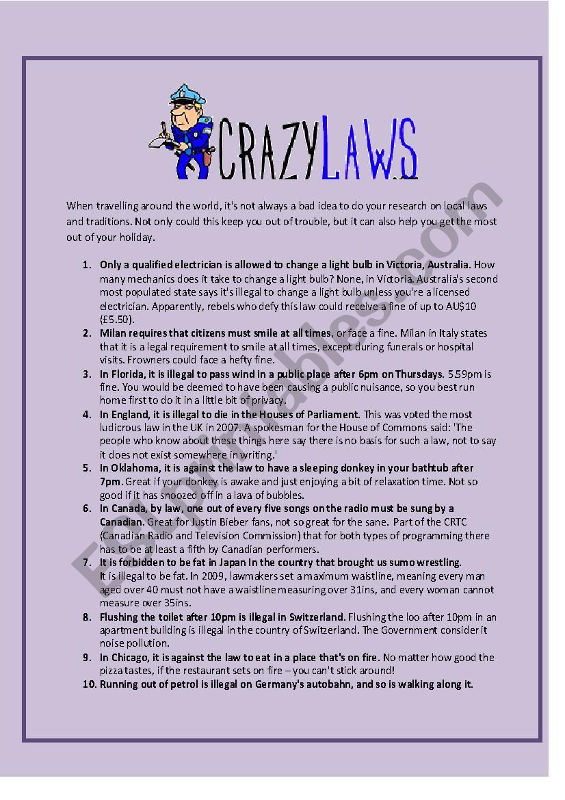 Crazy Laws Round the World! worksheet