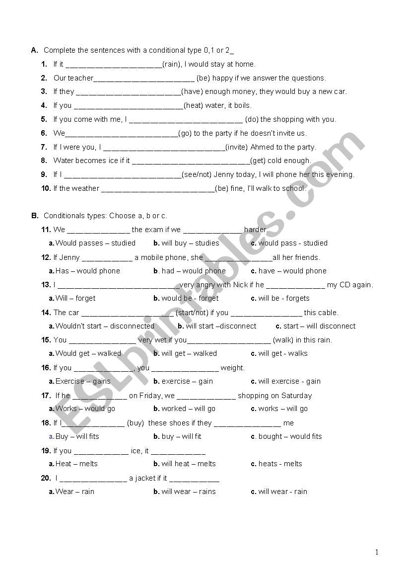 conditionals worksheet