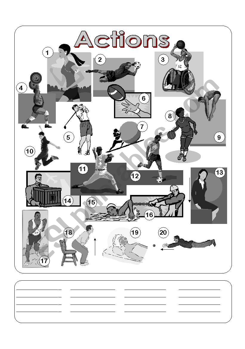 Actions Picture Dictionary - Fill in the Blanks - Greyscale