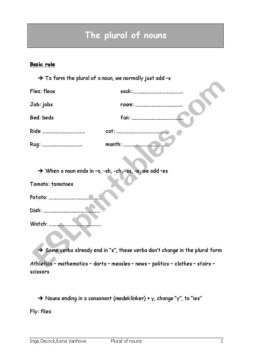 plural of nouns worksheet