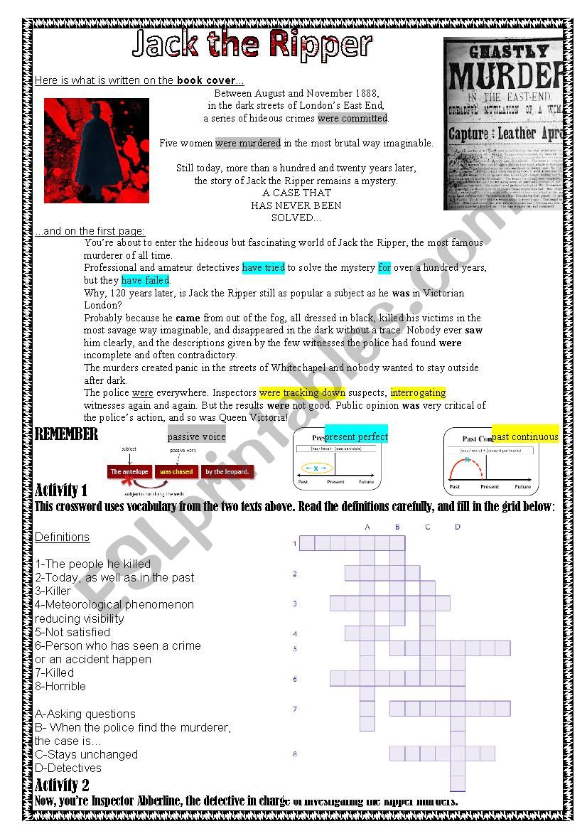 Jack the ripper case worksheet