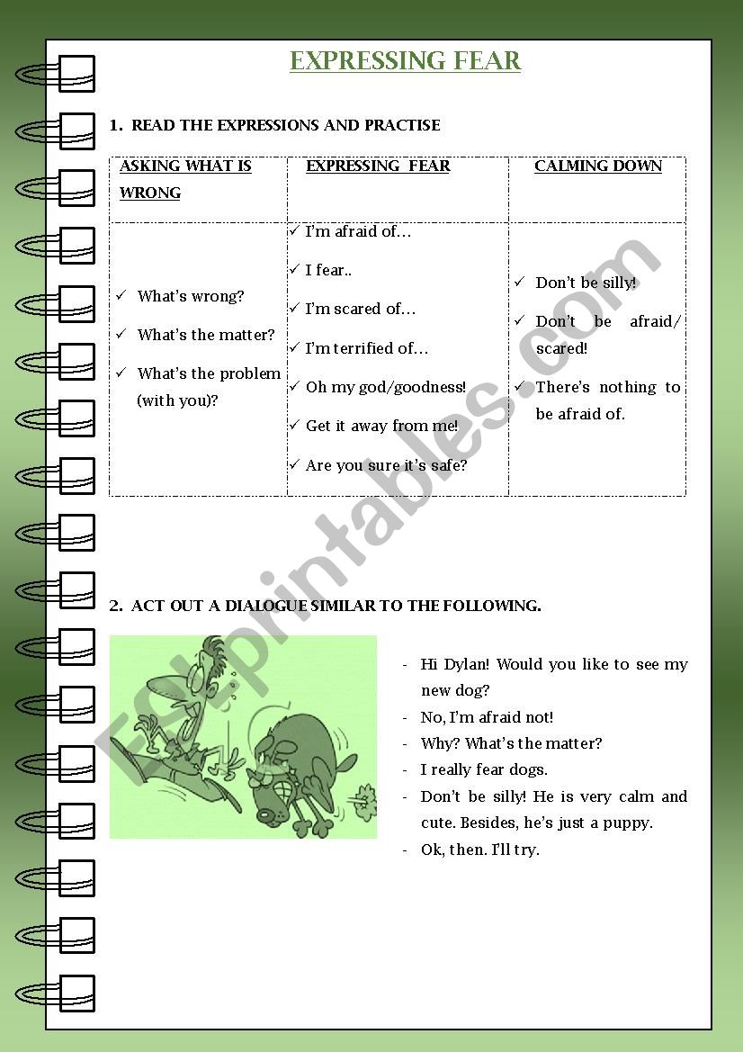 Expressing fear worksheet