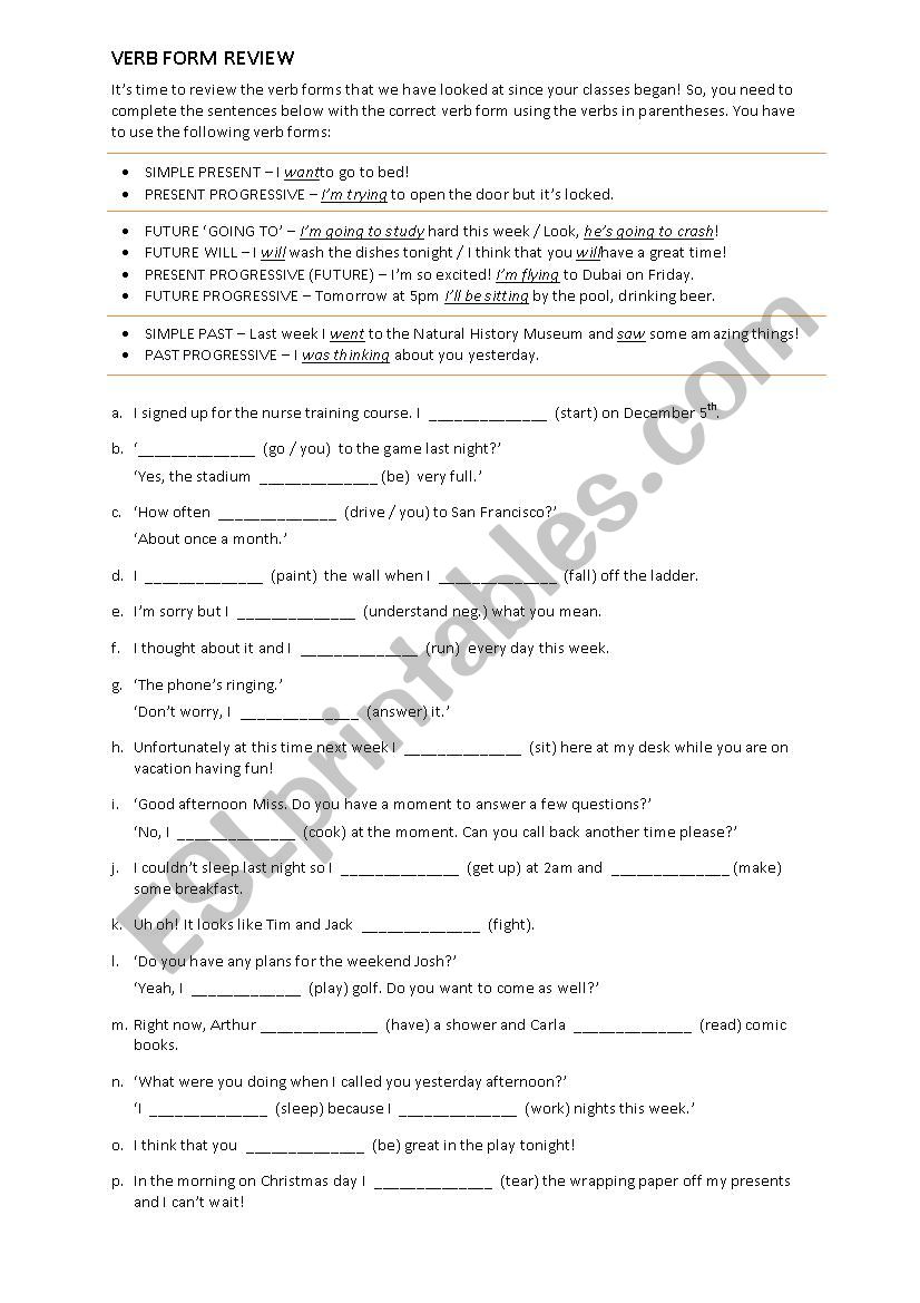 Past, present, future verb form review