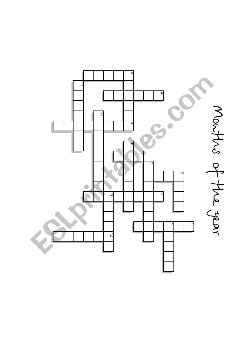 Months of the year (4) CROSSWORD 3 pages with answer key