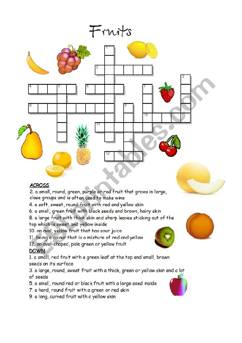 Fruits (1) CROSSWORD with answer key