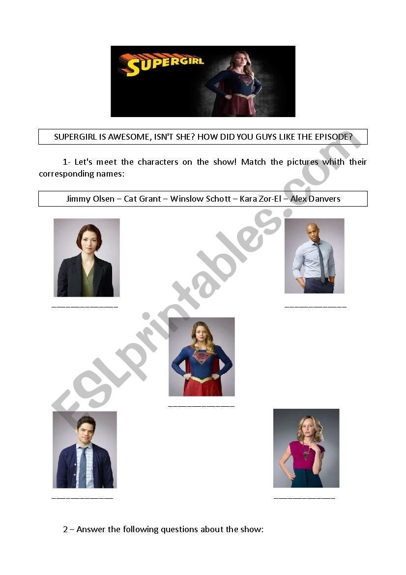 Super Girl Pilot worksheet worksheet