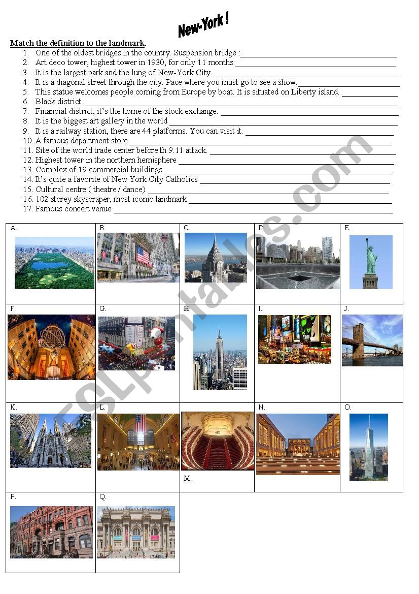 NEW-YORK CITY LANDMARKS worksheet