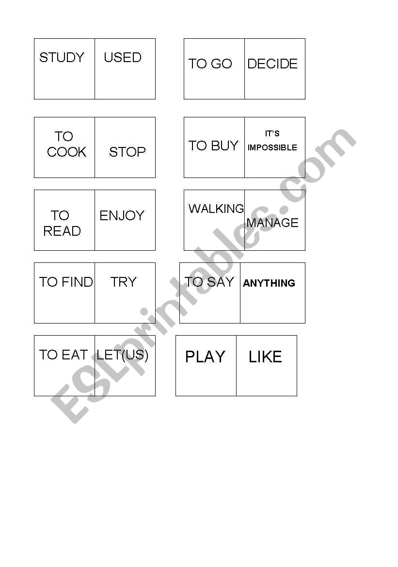 DOMINO VERB PATTERNS worksheet