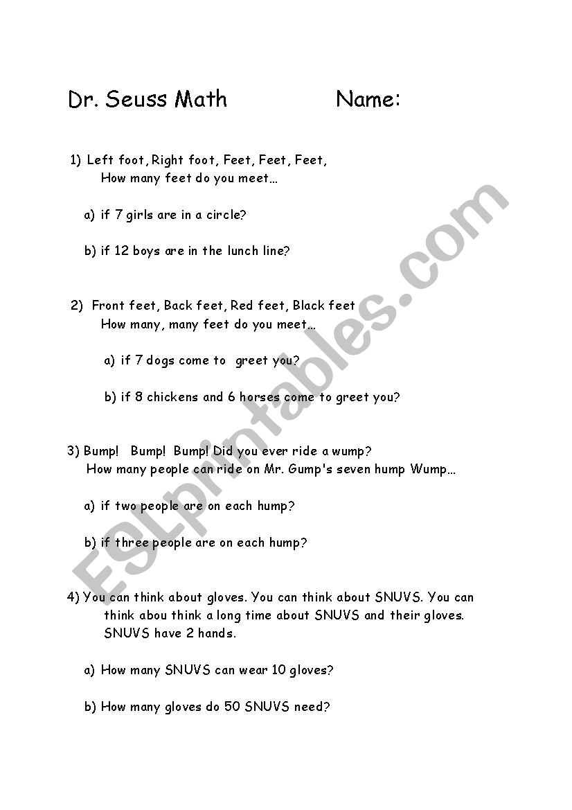Dr. Seuss Math worksheet