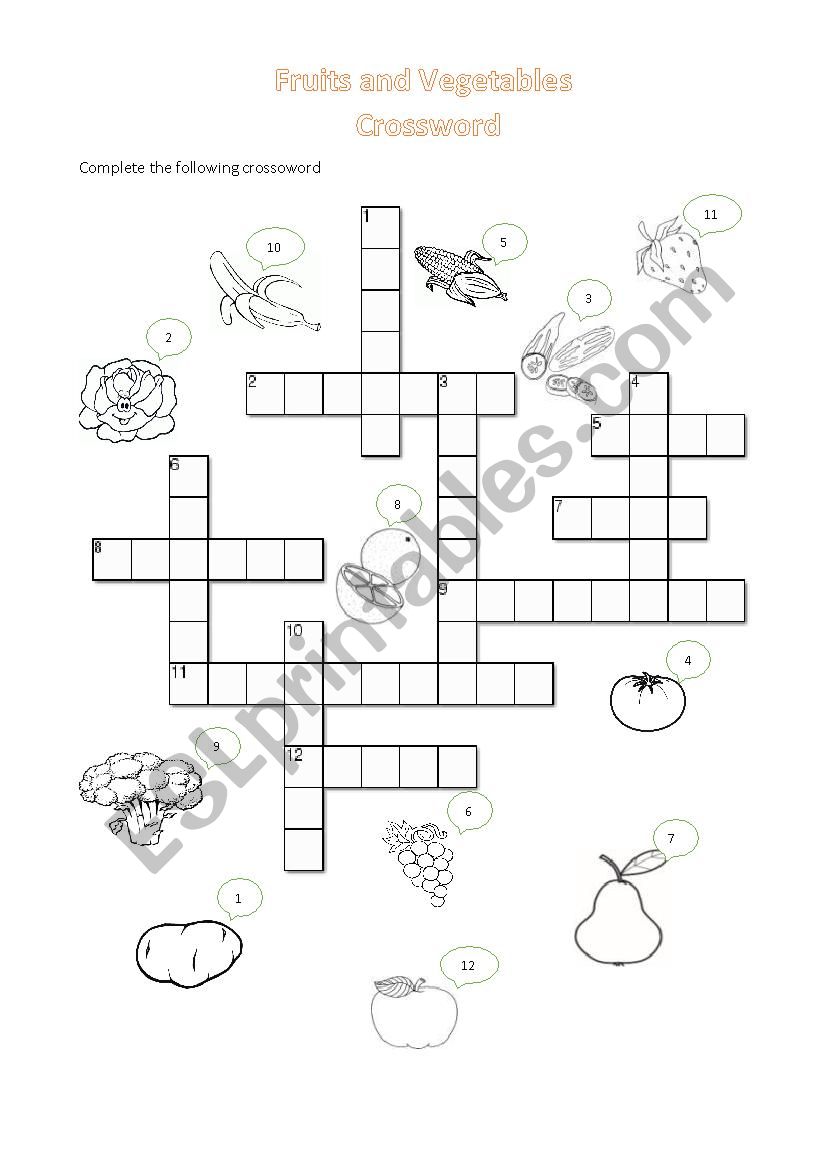 Fruits and vegetables crossword