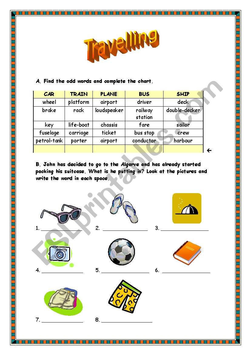 Travelling worksheet