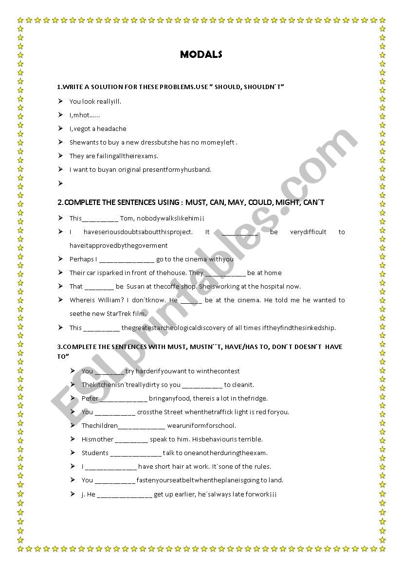 Modals worksheet