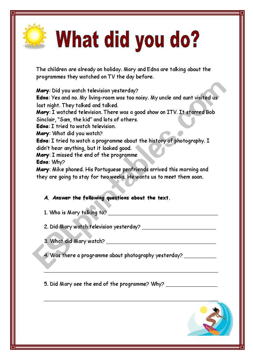 What did you do? worksheet
