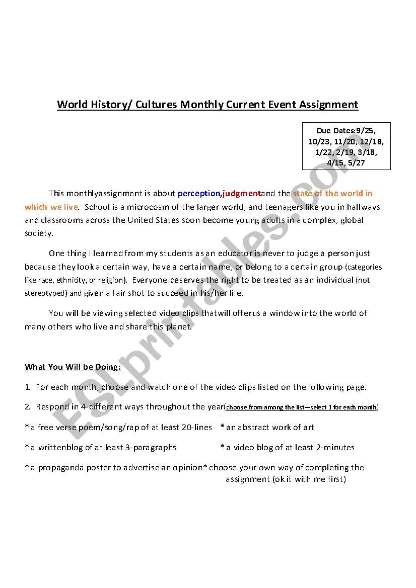 Monthly Current Event Assignment
