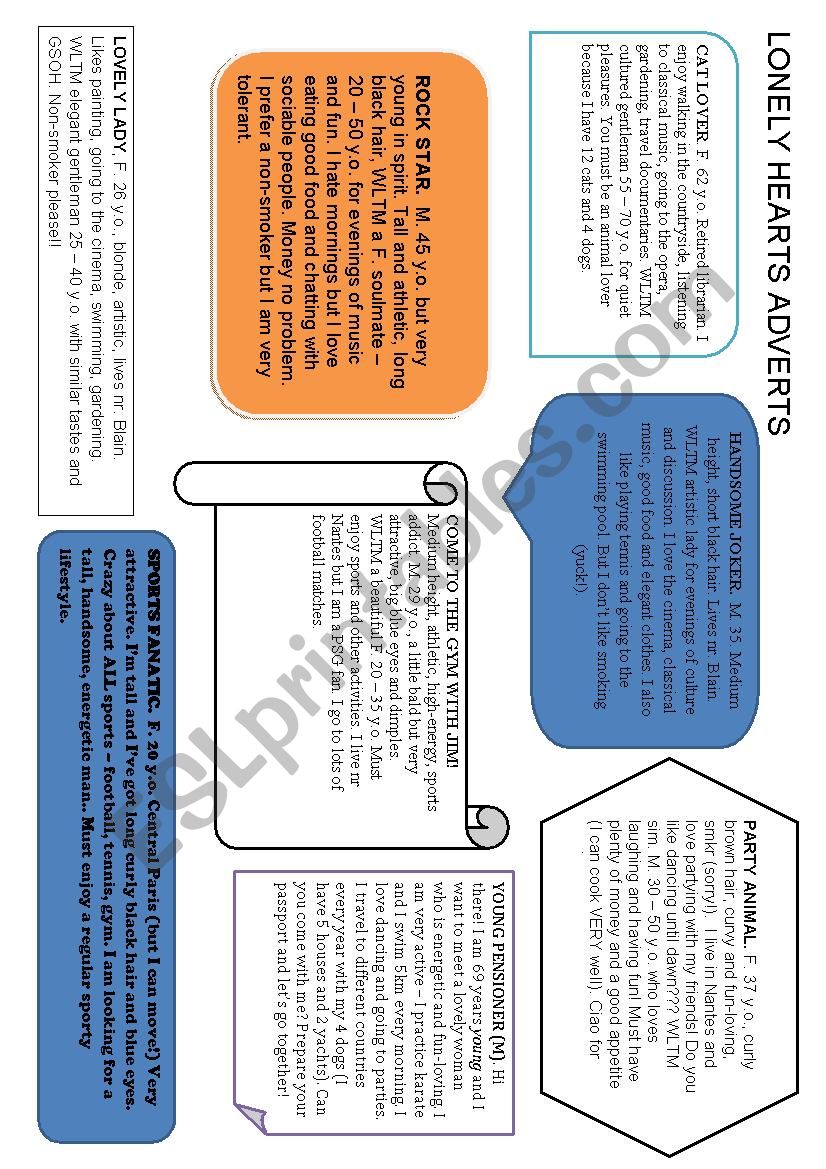 LONELY HEARTS worksheet