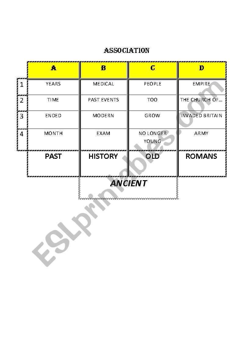 7. ANCIENT,  Association game worksheet