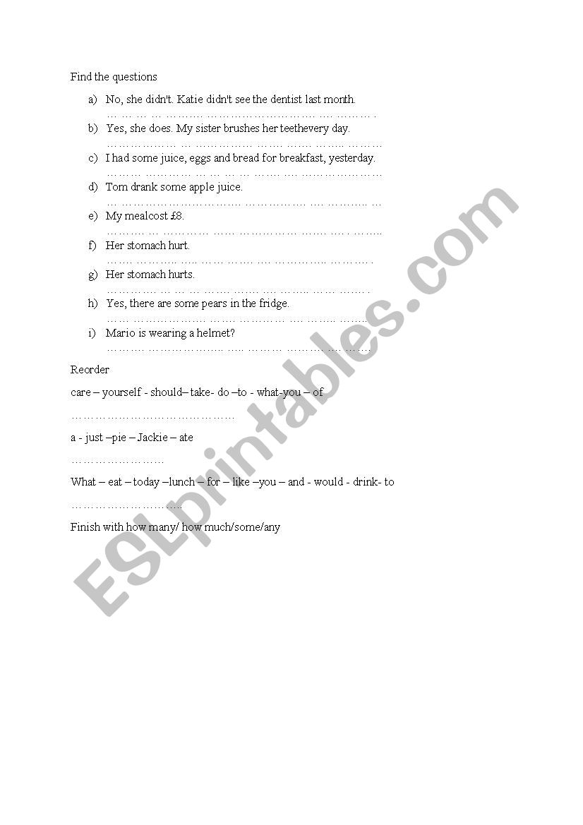 Health and safety worksheet