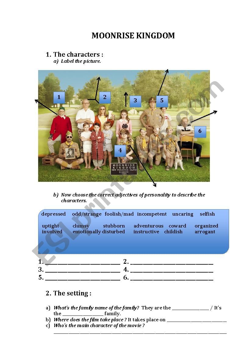 Moonrise Kingdom worksheet