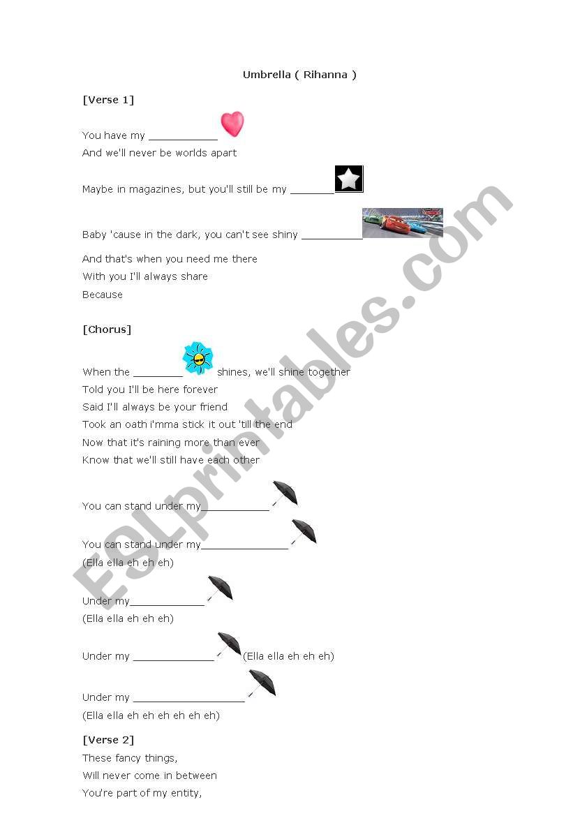 Umbrella ( Rihanna ) worksheet