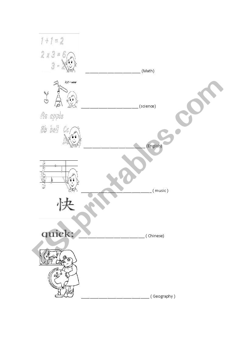 subjects worksheet worksheet