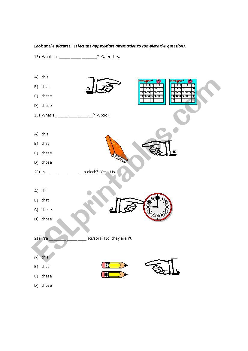 demostrative adjectives worksheet