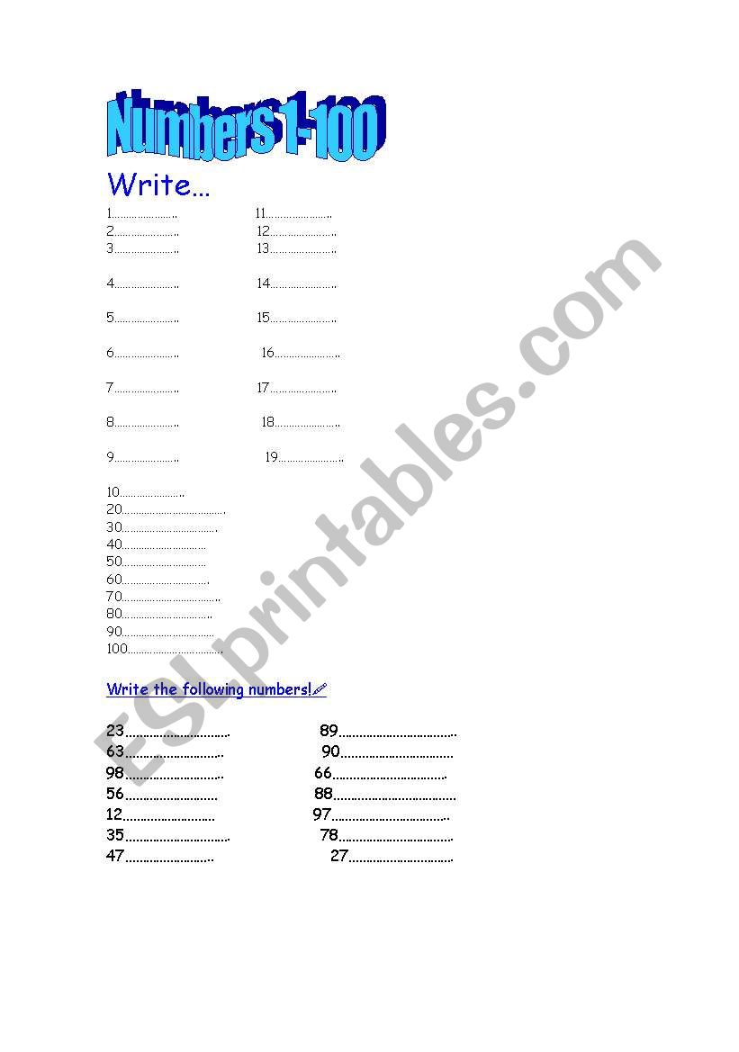 Numbers worksheet