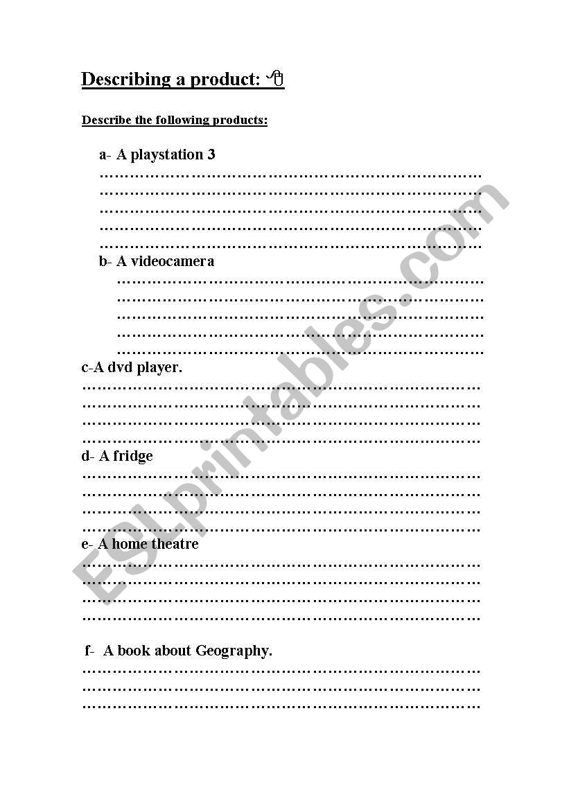 Describing a product worksheet