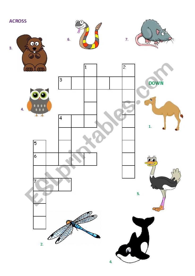 Animals Criss - Cross Puzzle (key included)
