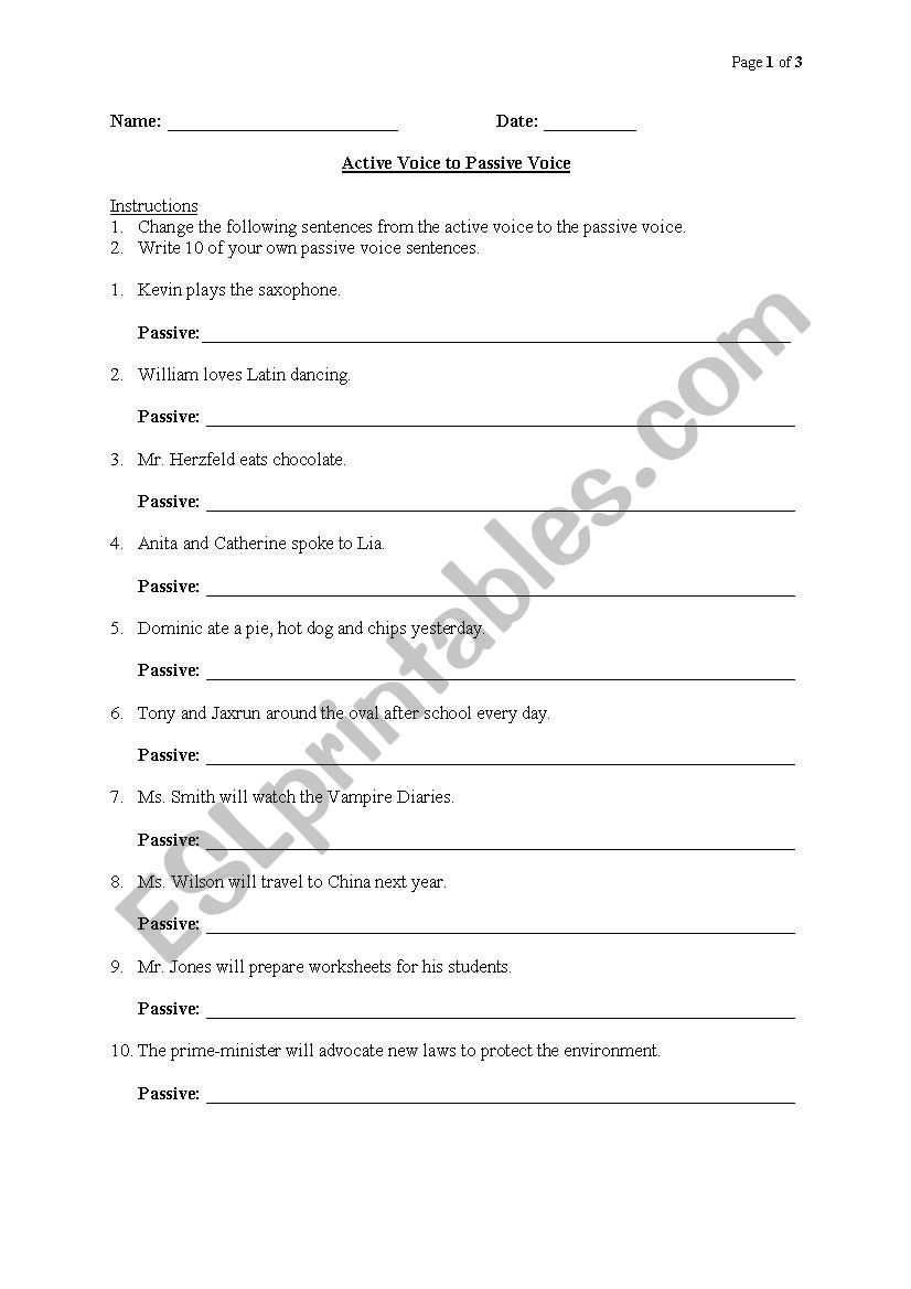 Active to Passive Voice -with solutions