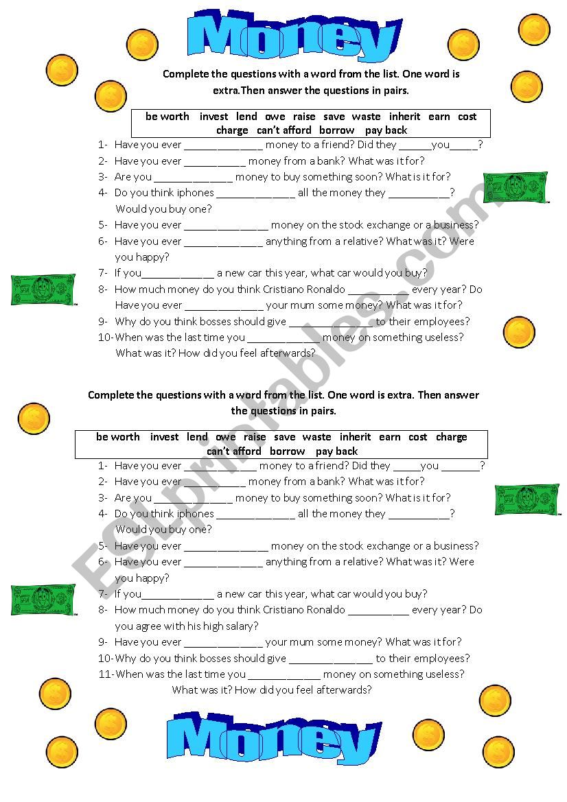 Money- Vocabulary and speaking