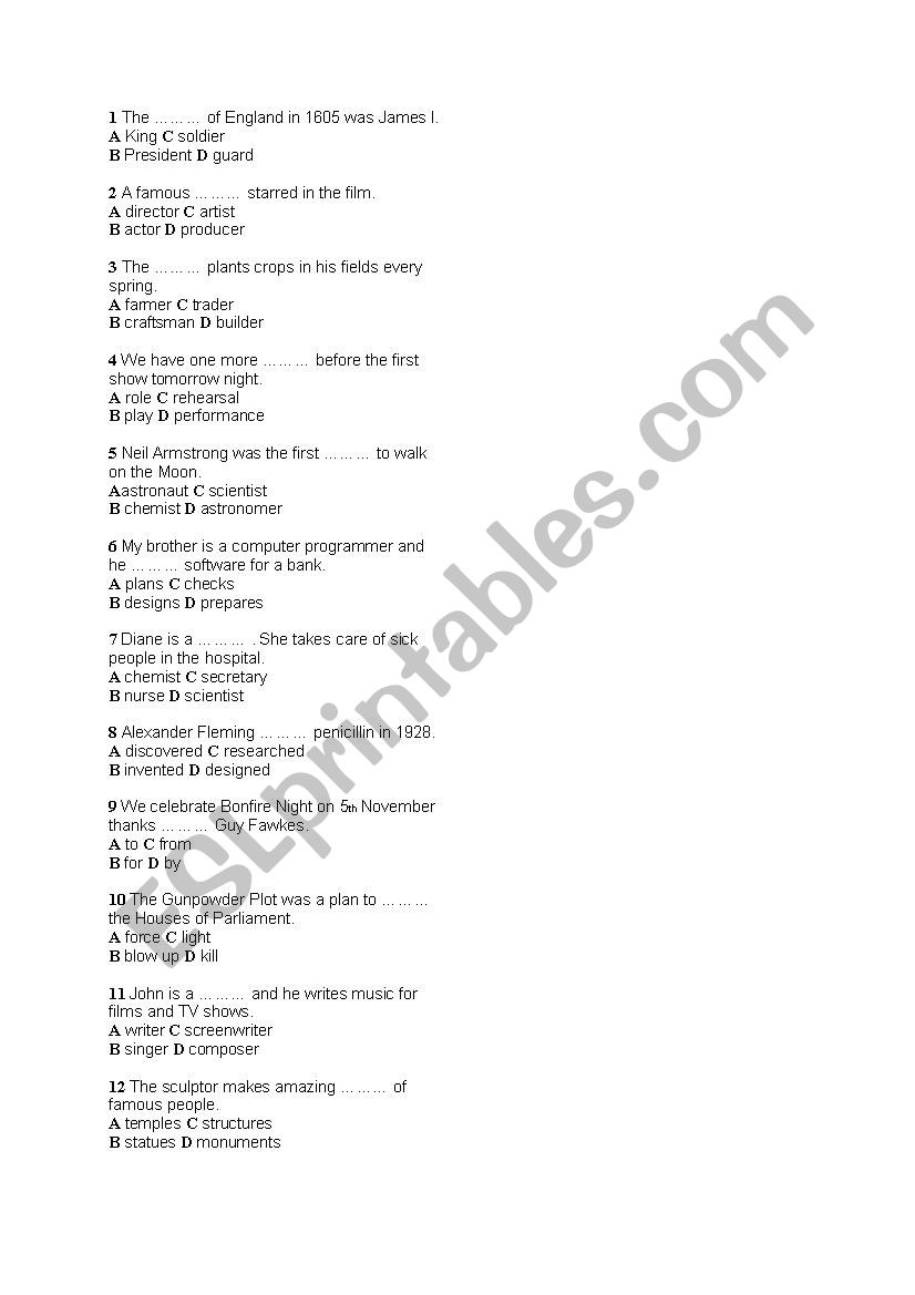 vocabulary test worksheet