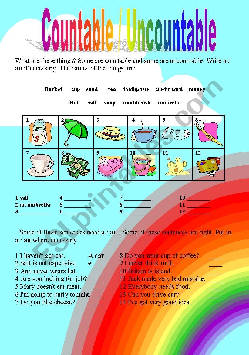 countable/uncountable worksheet