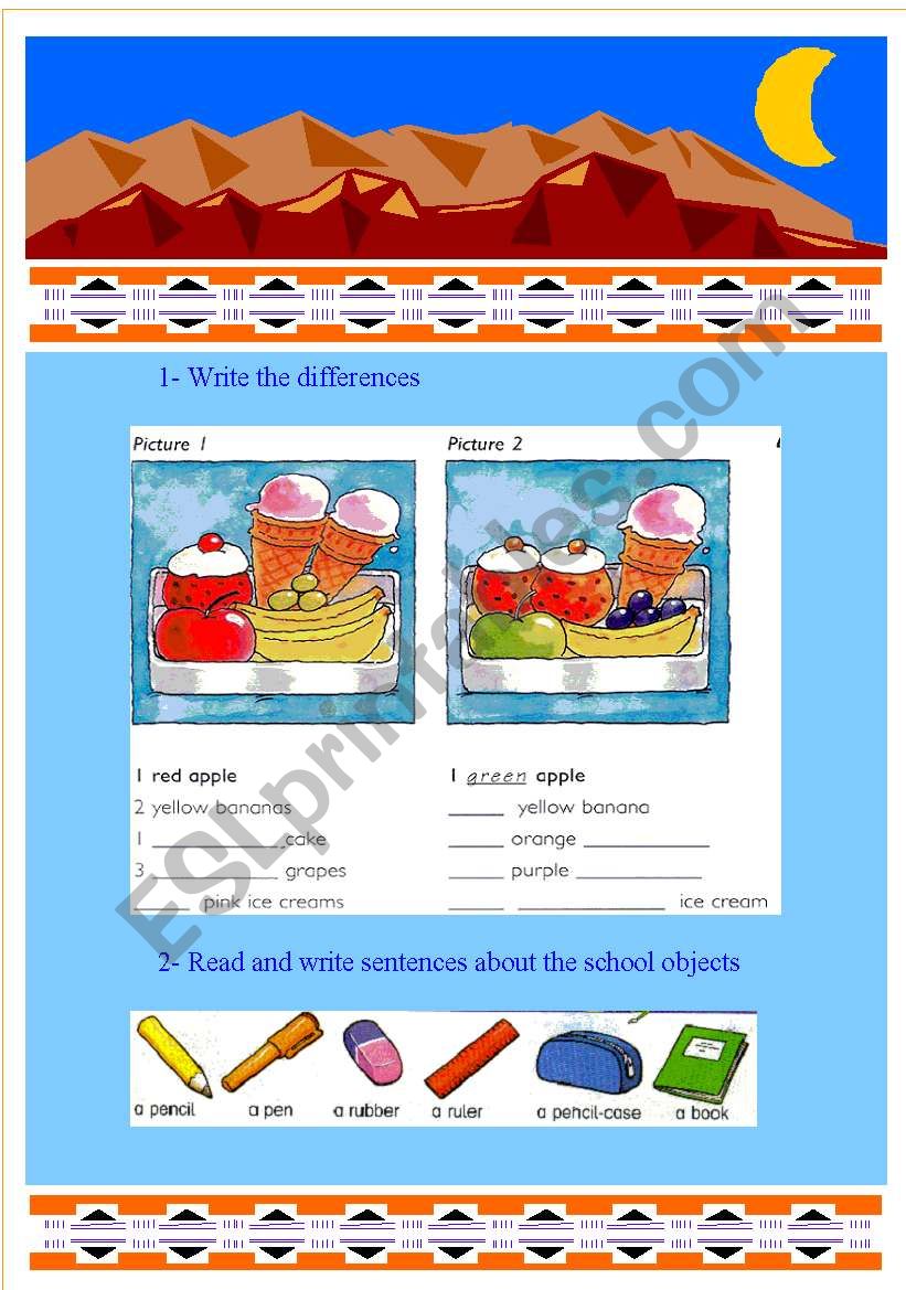 spot the differences and write about the school objects